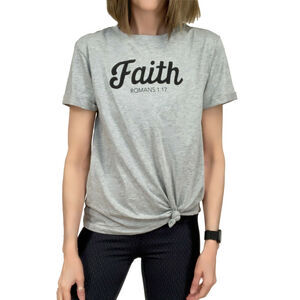 Sweet Soul Faith Front-Knot T-Shirt Sz S New Short Sleeve Gray Graphic Tee Top